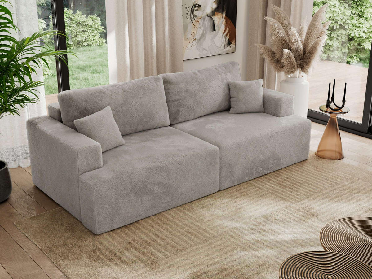 4-SITZER SOFA VIRELLA Hellgrau Plüsch - Hellgrau/Schwarz, Textil (240/88/115cm) - MKS