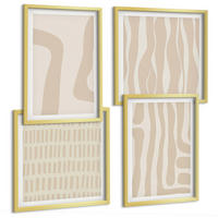 BILDER SET 4er Set - 50x50 cm & 40x60 cm Goldrahmen - Abstrakte Boho-Musterformen - Goldfarben, Kunststoff (50/50cm) - TULUP