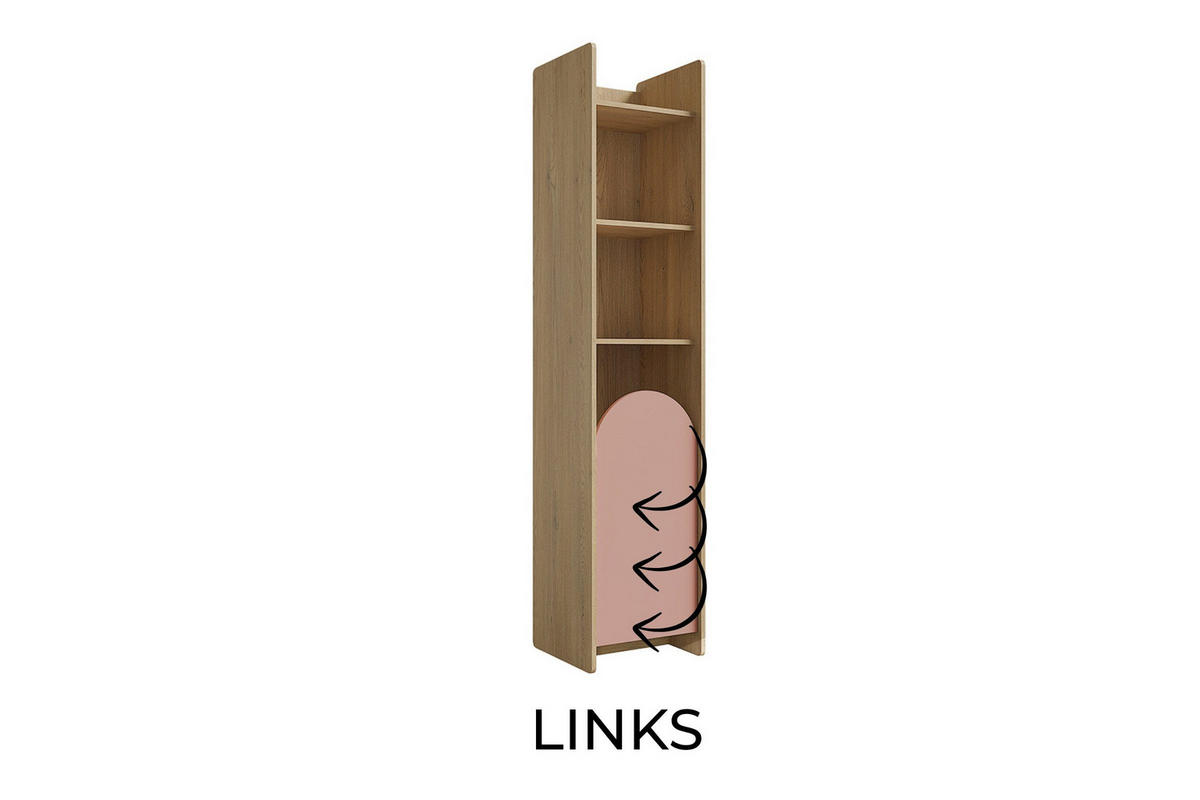 KINDERREGAL LEXO 03 43/198/40 cm in Eiche Cremona/Macadamia/Puderrosa (links) - Eichefarben/Beige, Holzwerkstoff (43/198/40cm) - Deine Möbel 24