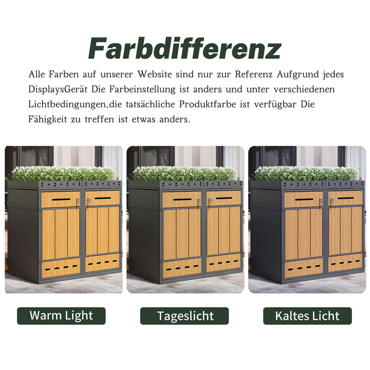MÜLLTONNENBOX Pflanzdach 120-240L Mülltonnenschrank - Multicolor, Metall (80/124/132cm) - FLIEKS
