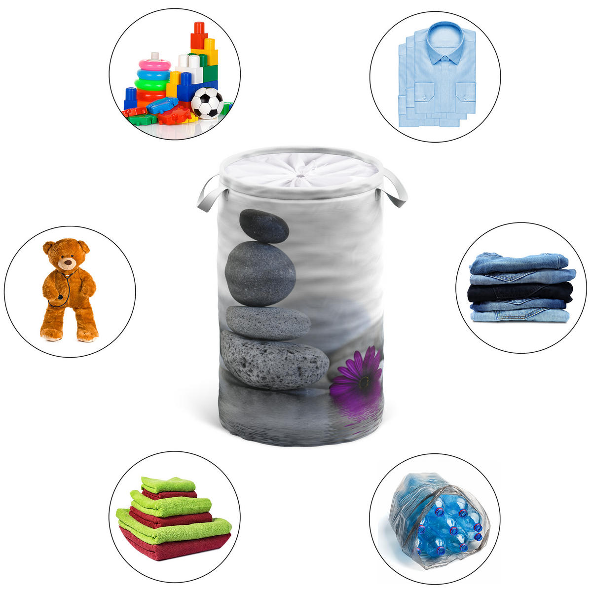 WÄSCHEKORB Energy Stones - Grau, Textil (37/55/55cm) - Sanilo