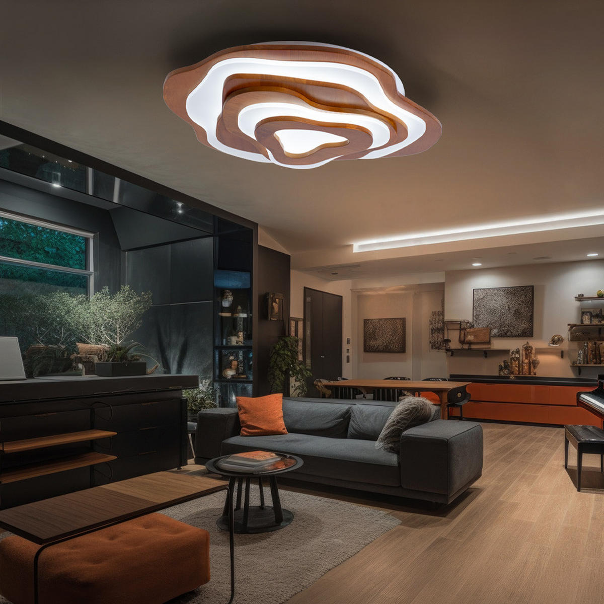 LED DECKENLEUCHTE Metall Holzoptik Braun - Braun, Holz (58/50/10cm) - Globo Lighting