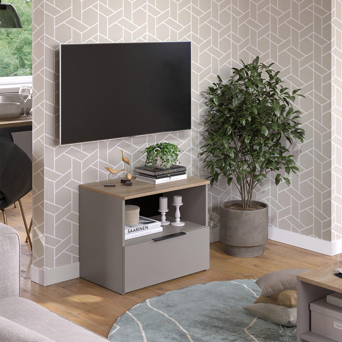 KOMMODE Wido Greige 60 x 50 cm mit klappe - Greige/Sonoma Eiche, Holzwerkstoff (60/50/40cm) - Vicco