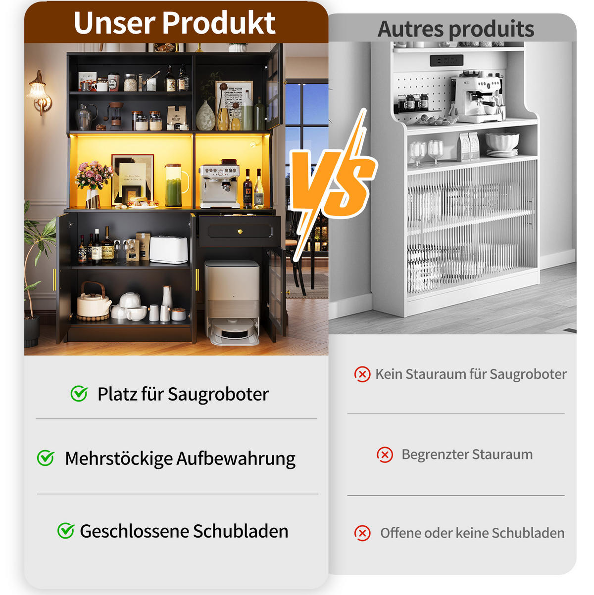 BUFFET 130/45/180 cm aus MDF mit LED-Beleuchtung Schwarz - Schwarz, Holzwerkstoff (130/180/45cm) - Modenvie