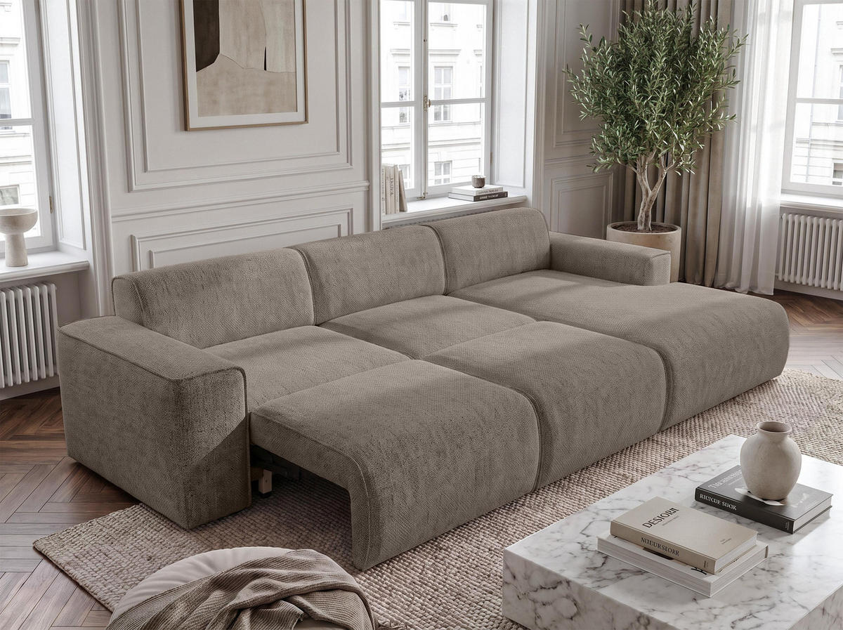 ECKSOFA L Form Ruyam Hellbraun 310/165/78 cm – Schlaffunktion Rechts - Hellbraun/Schwarz, Kunststoff/Textil (310/170cm) - AX Living