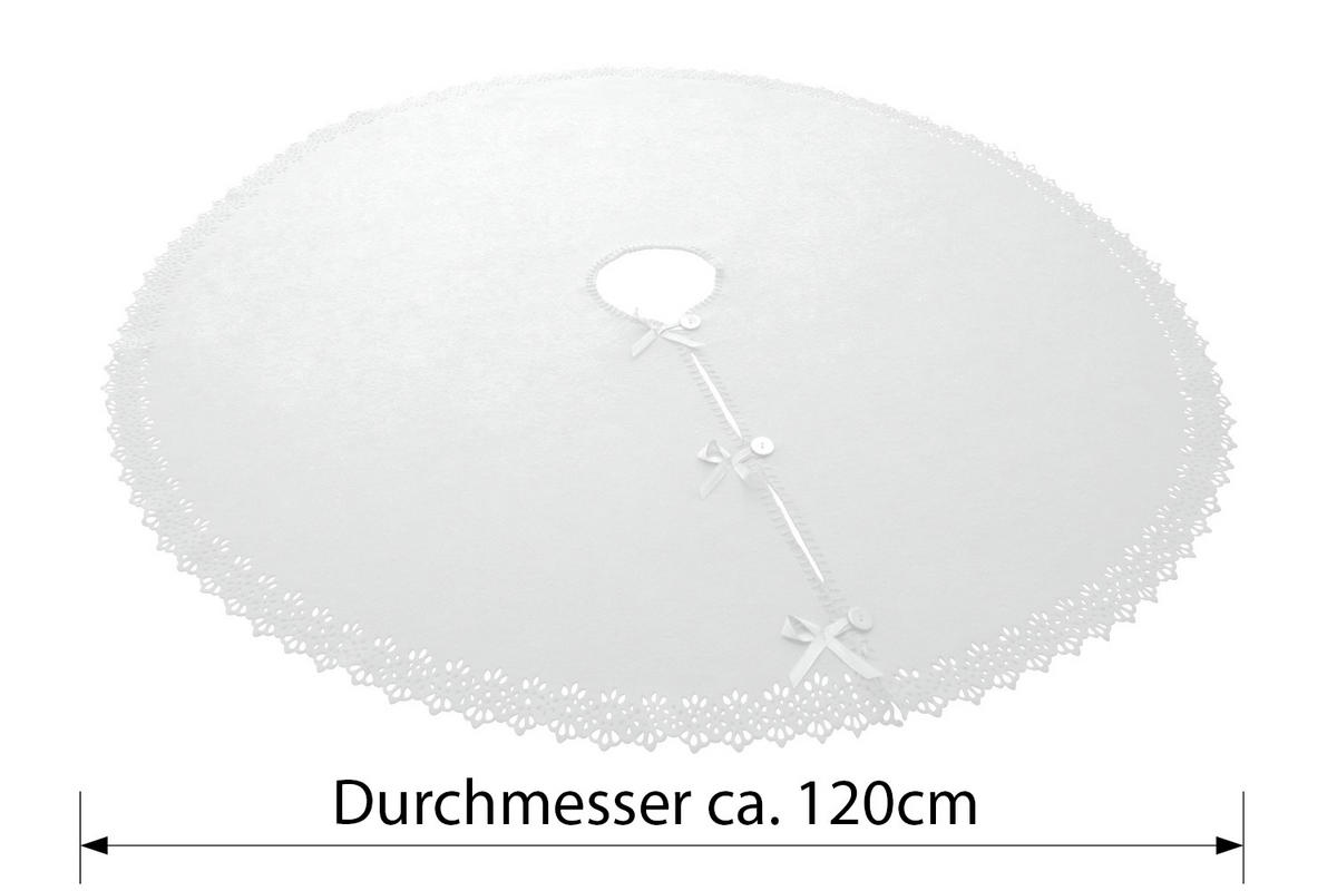 BAUMUNTERLAGE Weihnachtsbaum-Decke weiß 120 cm rund mit Knöpfen und Satin-Schleifen - Weiß, Textil (120/120cm) - wometo