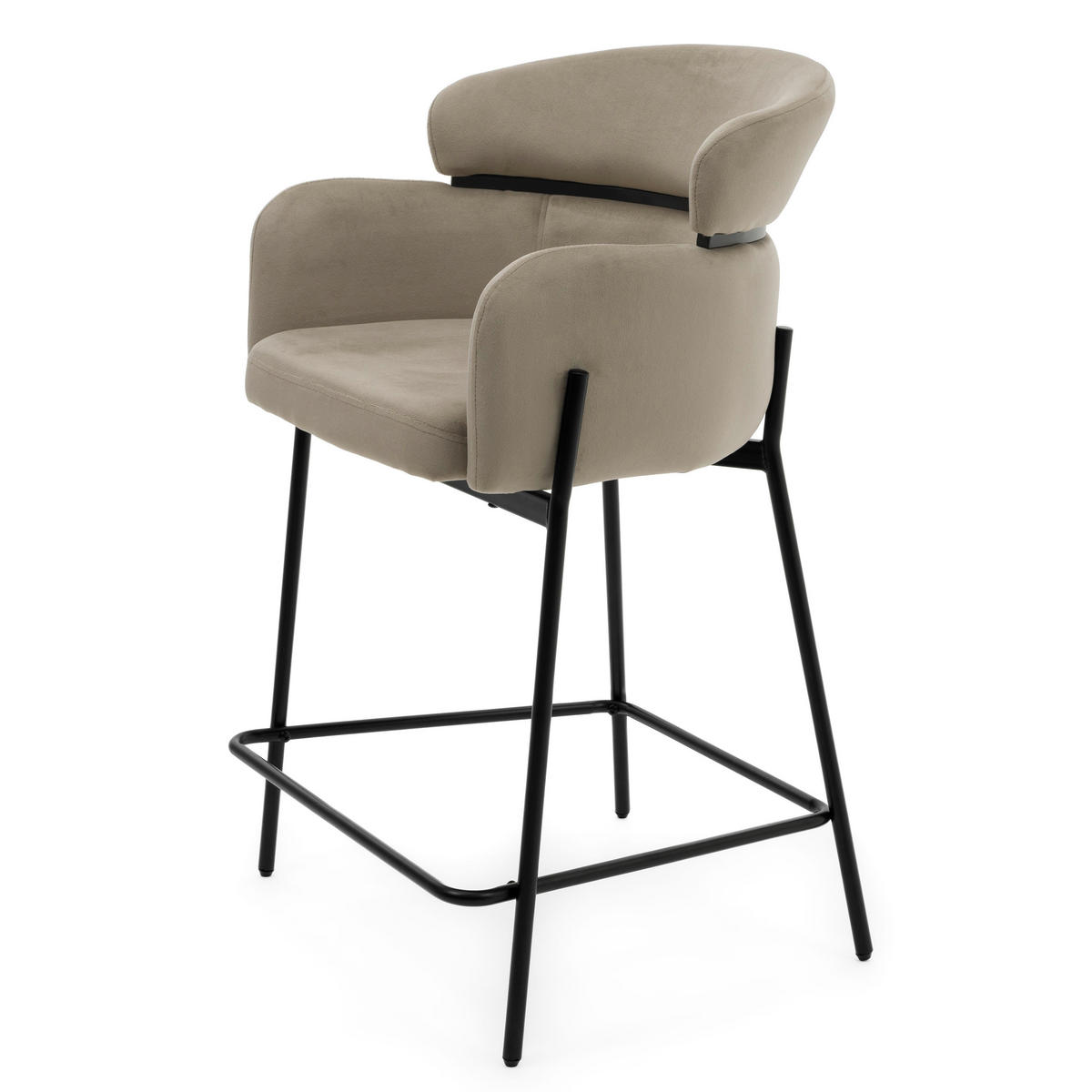 BARHOCKER BOLZANO gepolsterter mit Steppung - dunkelbeige - Samt Velour - Beige/Schwarz, Textil/Metall (60/99/55cm) - NEW HOME