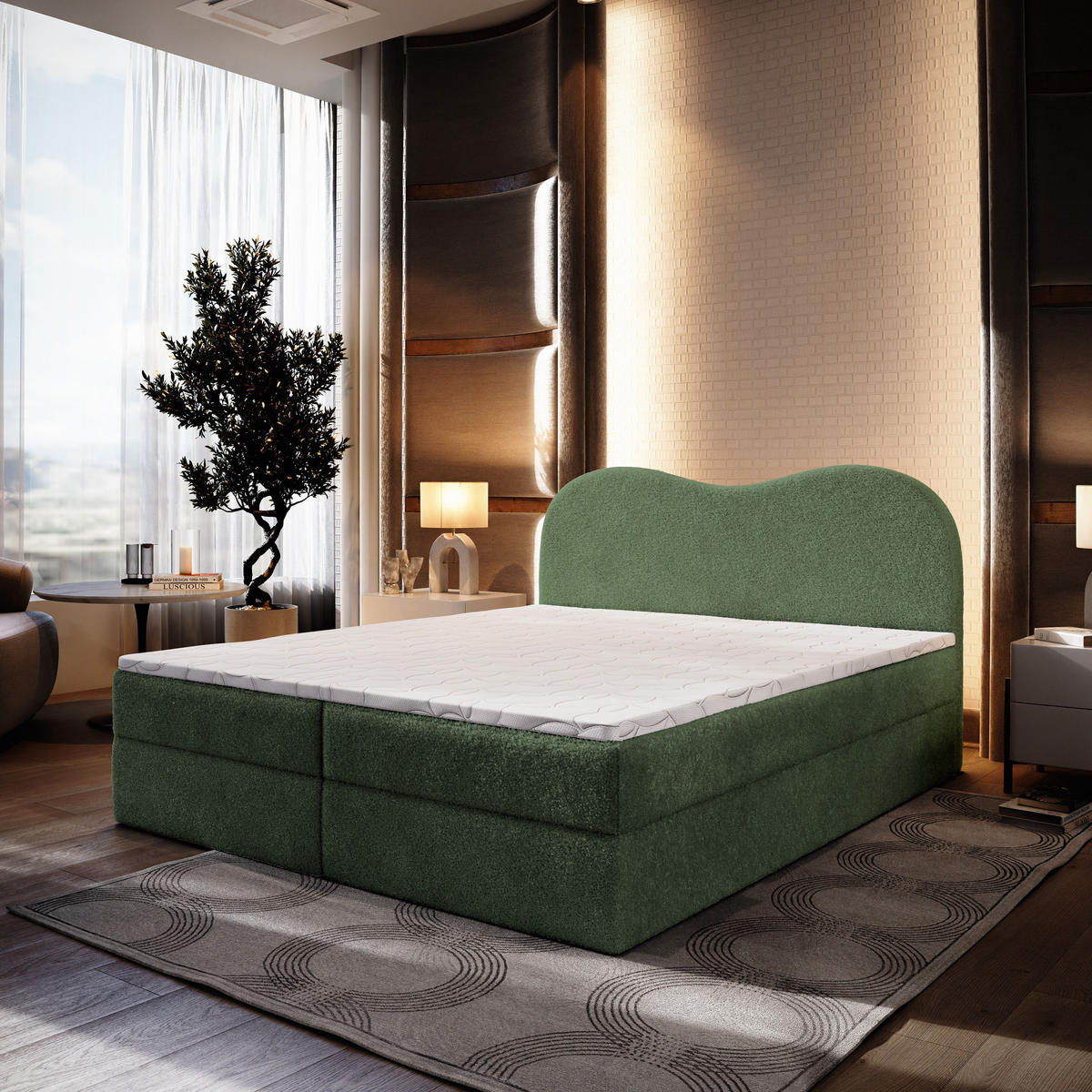 BOXBETT FLUVIA N 160x200 cm mit Matratze und Topper - Grün - Grün, Holz (160/200cm) - MASSENO