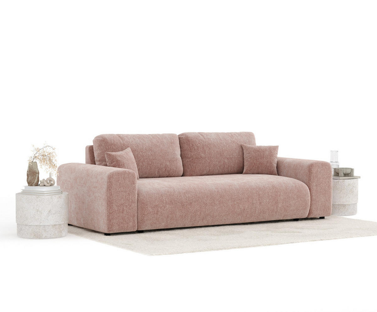 3-SITZER-SOFA Zanzibar Rosa Chenille - Schwarz/Rosa, Holz/Holzwerkstoff (213/79/108cm) - Maison de Reve