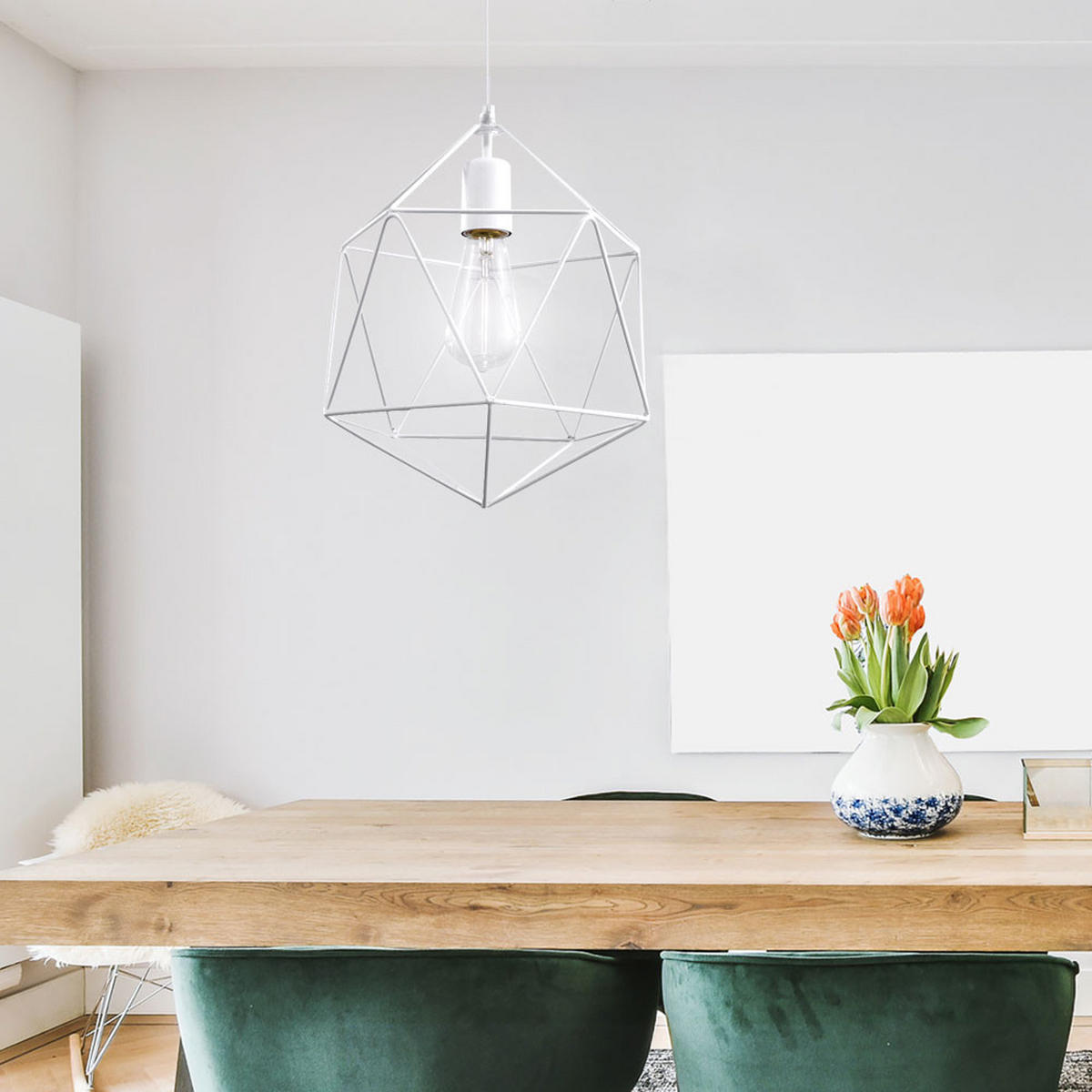 HÄNGELEUCHTE Stahl Weiß KÄFIG - Weiß, Metall (30/30/100cm)