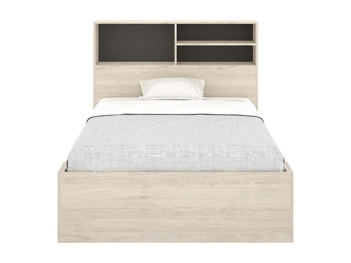BETTRAHMEN - 1 Person - holz - anthrazitgrau, naturfarben hell Vardiel - Anthrazit/Naturfarben, Holz (120/190cm) - Vente-Unique