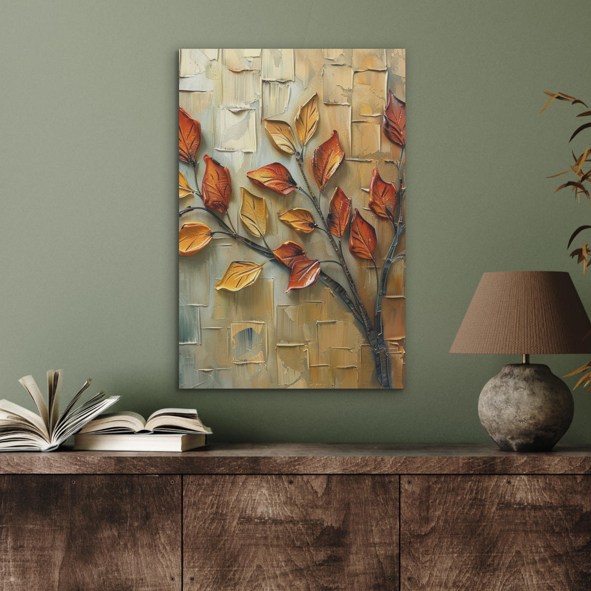 AKUSTIKBILD Baum - Abstrakt - Natur - Kunst Kunstdruck Schlafzimmer 50x70 cm - Goldfarben, Kunststoff (50/70/0.9cm) - MuchoWow