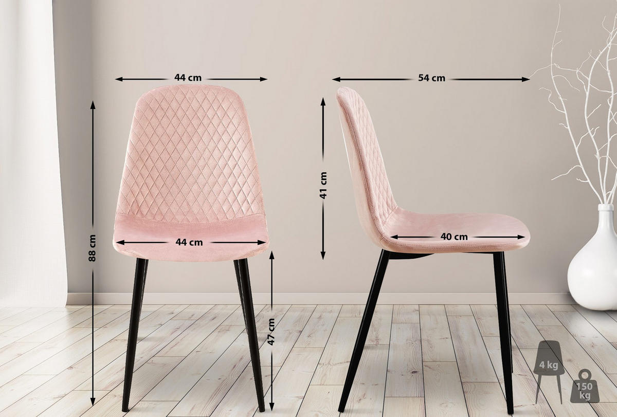 STUHL Samt Pink - Pink/Schwarz, Textil/Metall (44/88/54cm) - CLP