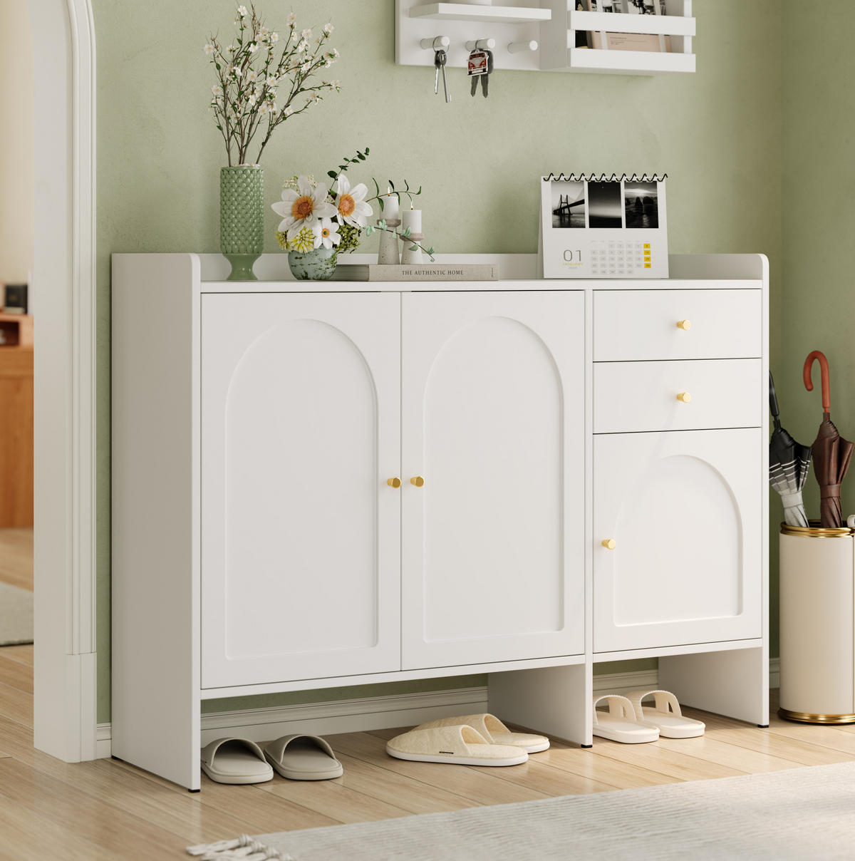 SCHUHSCHRANK 120/35/90 cm weiß aus MDF/Spanplatte mit Schubladen - Weiß, Holzwerkstoff (120/90/35cm) - OKWISH