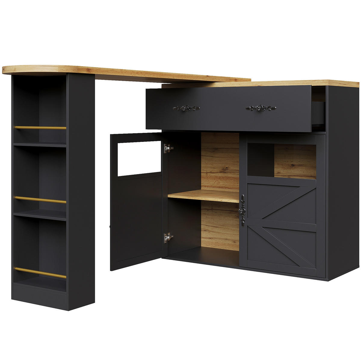 BARTISCH 138-204/39/104 cm mit Stauraum und 360° Drehfunktion in Schwarz - Schwarz, Holzwerkstoff (39/204/104cm) - BEAOK
