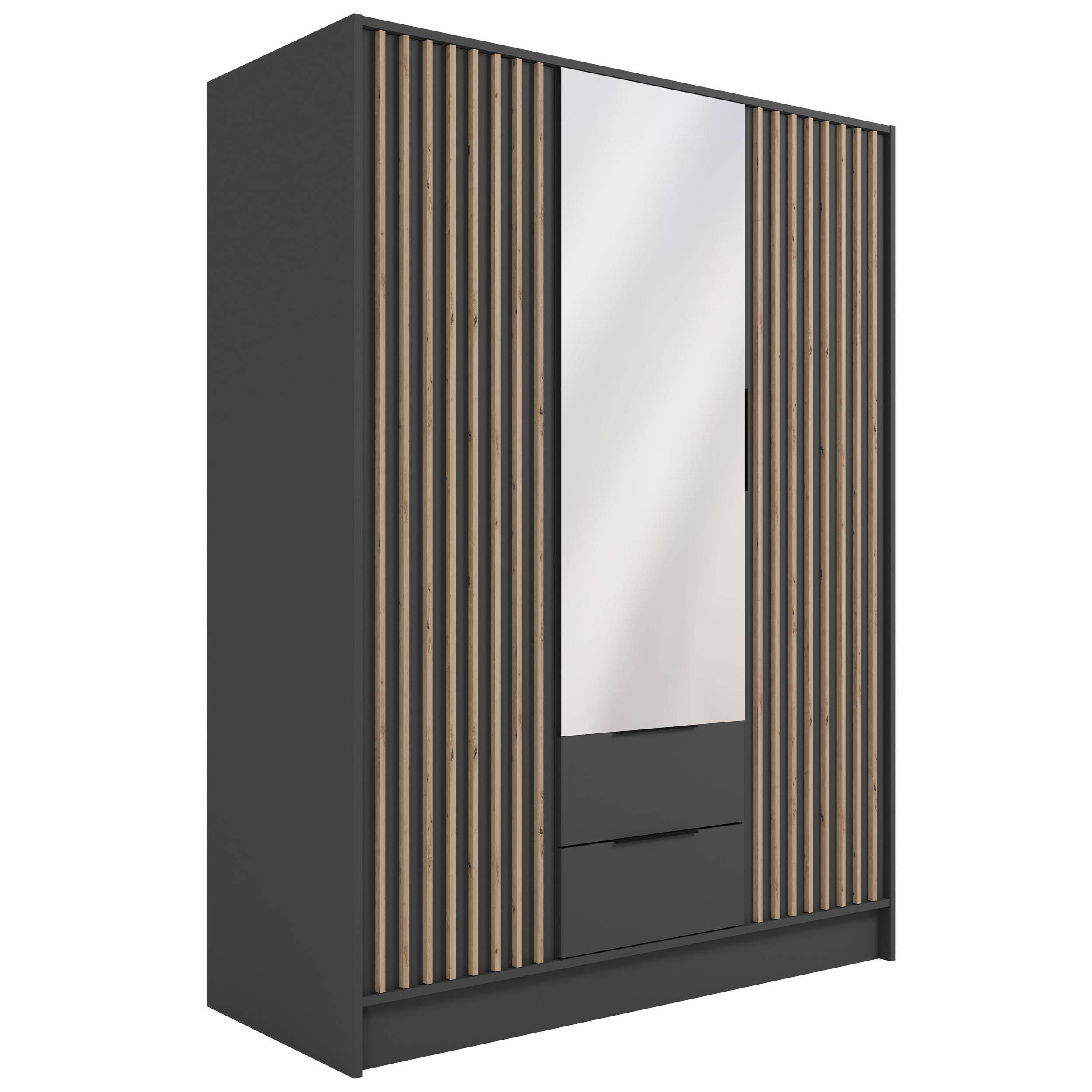 KLEIDERSCHRANK NELIA - 150 cm - Graphitfarben/Eiche Artisan, Holzwerkstoff (150/200/51cm) - ALTDECOR