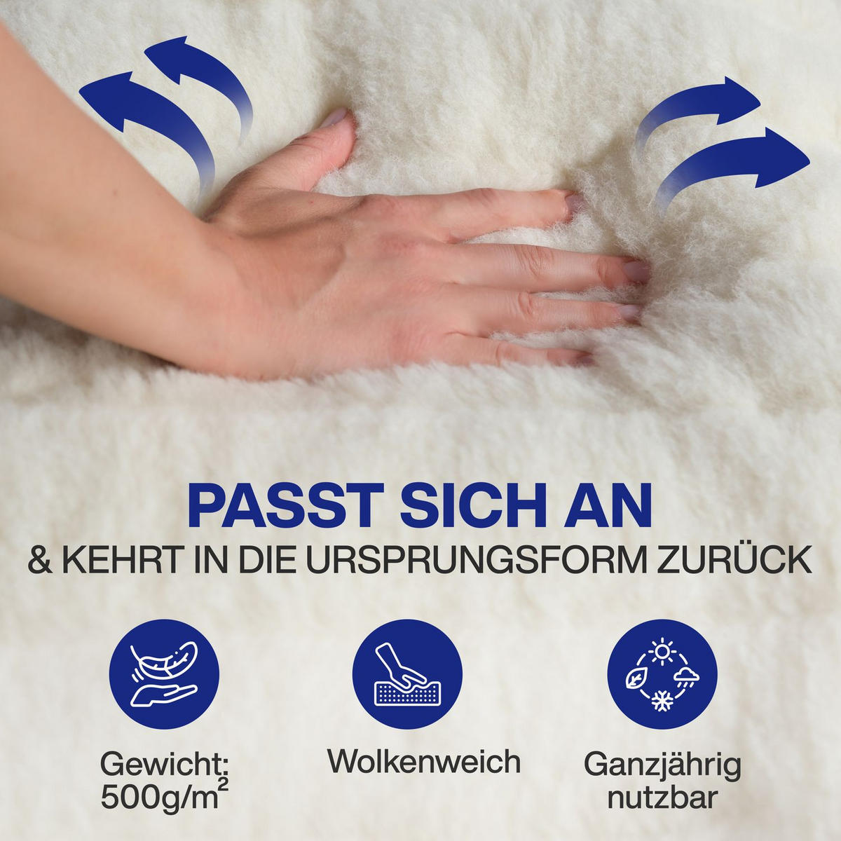 MATRATZENAUFLAGE Wolle und Biokeramik-Polster 90/200/6 - Beige, Naturmaterialien (90/200cm) - Coemo