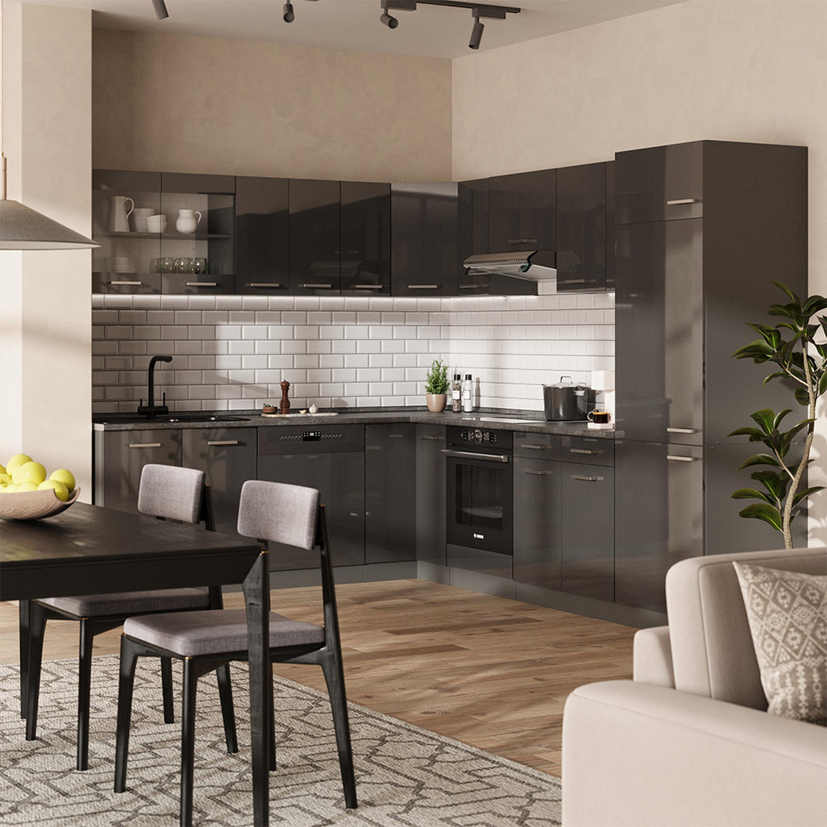 KUCHYŇSKÁ DVÍŘKA R-Line Antracitový vysoký lesk 29.6 x 70.8 cm nábytková čela pro spodní skříňku se zásuvkami - vysoce lesklá černá, kompozitní dřevo (29.6/70.8/1.6cm) - Vicco