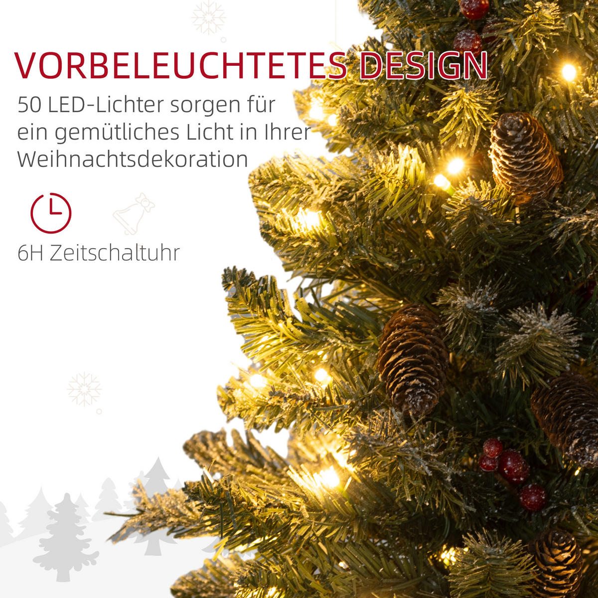 KÜNSTLICHER Weihnachtsbaum 0,6 m Christbaum 86 Astspitzen mit 50 warmweißen LED - Grün, Kunststoff/Metall (60cm) - HOMCOM