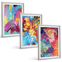 BILDER SET 3er Set - 40x60 cm Silberner Rahmen - Bunte abstrakte Farbmuster - Silberfarben, Kunststoff (40/60cm) - TULUP