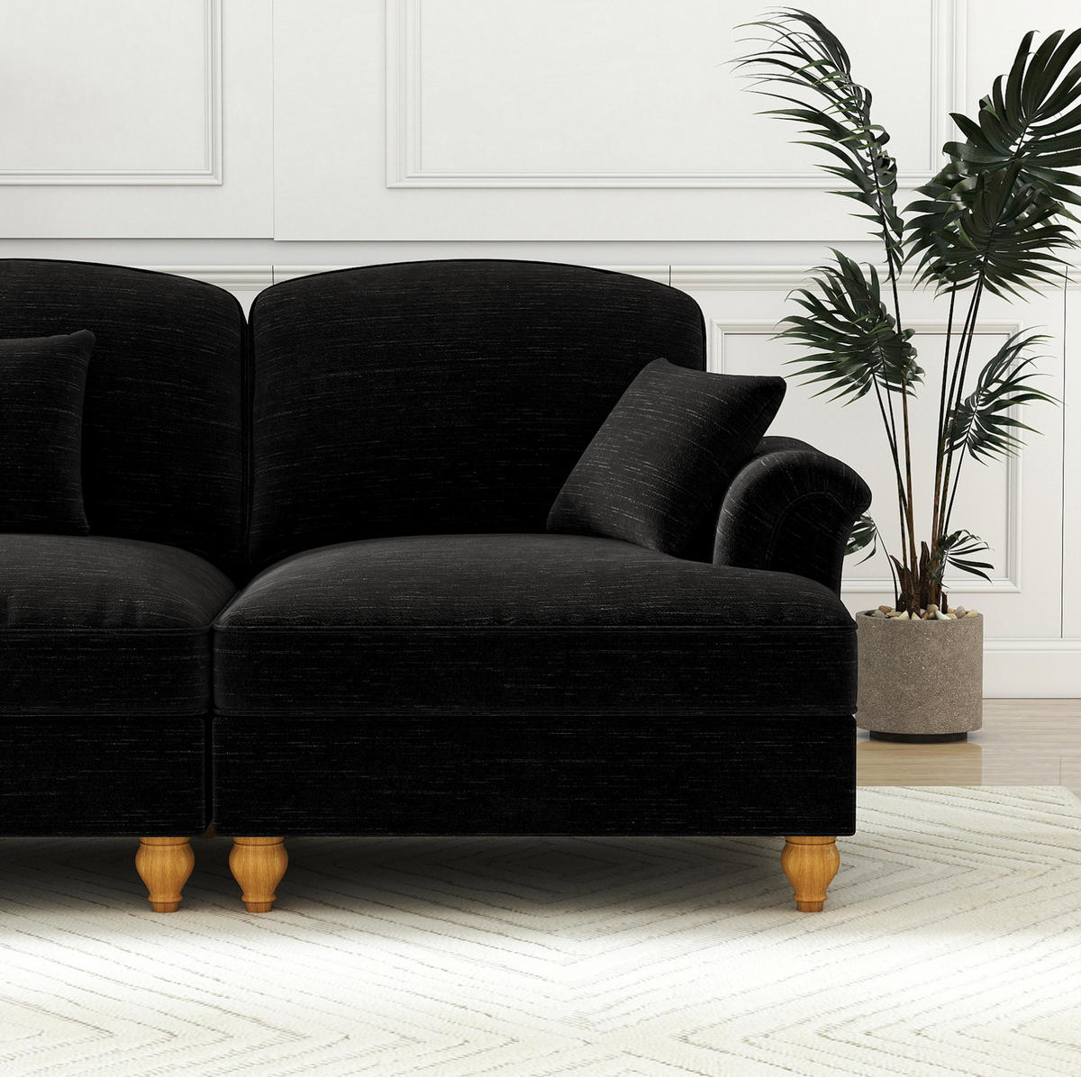 ECKSOFA aus Chenille in Schwarz mit abnehmbarem Rüschenrock - Schwarz, Textil (140/93/194cm) - Modfu