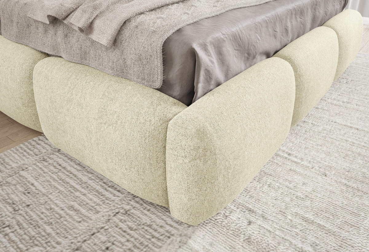POLSTERBETT BOVA 180x200 cm mit Bettkasten,Lattenrost,Doppelbett,Boxspringbett-Optik-Creme - Creme, Holz (180/200cm) - Furnistar