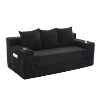 SCHLAFSOFA Modular mit Getränkehaltern und Seitentaschen, DE-42913, Schwarz - Schwarz, Textil (172/64/87cm) - ComfortXL