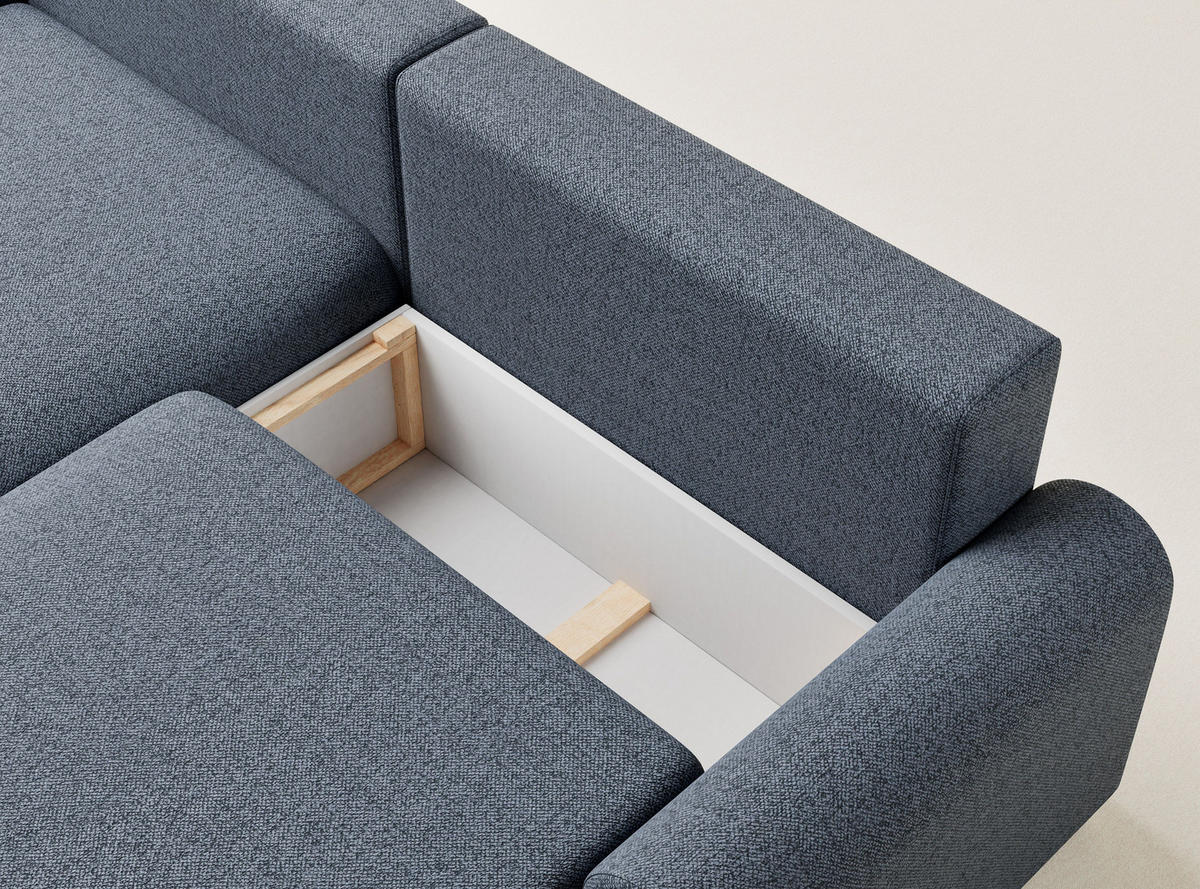 ECKSOFA MIT SCHLAFFUNKTION Tallin Blau grau Webstoff - Links Seite - Blaugrau/Schwarz, Holz/Holzwerkstoff (145/240cm) - Maison de Reve