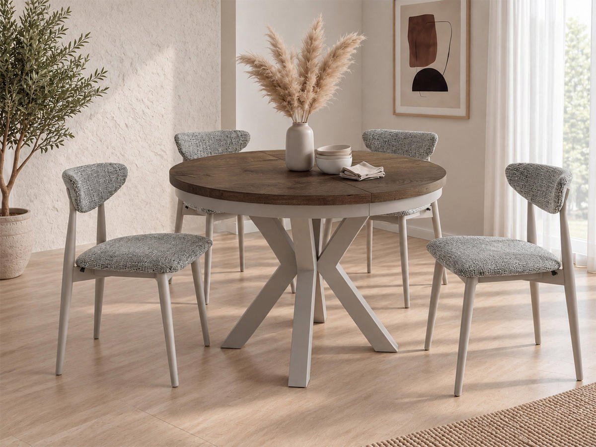 ESSTISCH Clara Grau-Beige runder ausziehbarer, Lefkas Eiche 100-180/100/76 cm - Alteiche/Braun, Holzwerkstoff/Metall (100/176/76cm) - WFL GROUP