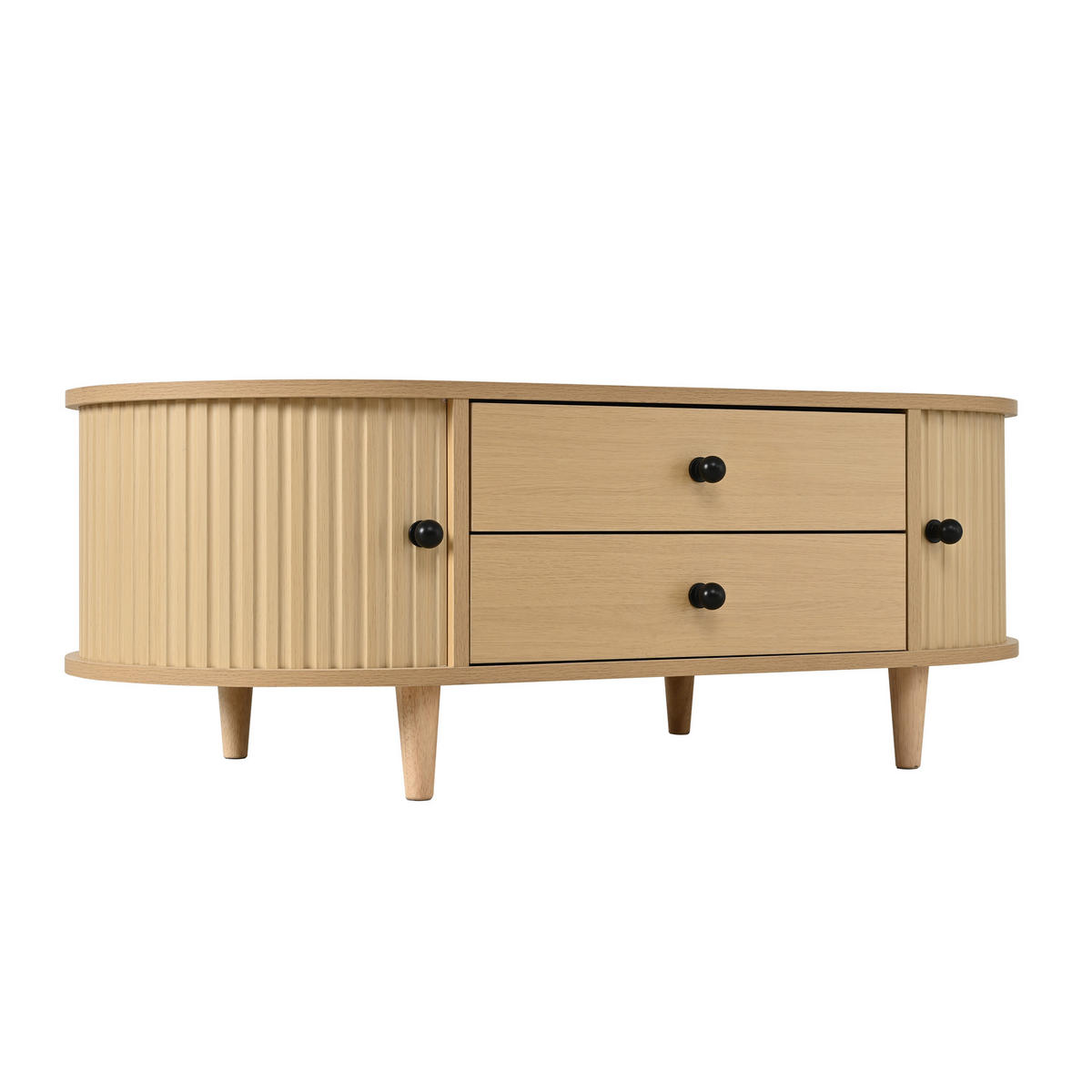 COUCHTISCH Naturfarben mit 2 Schubladen und Rolltüren 100/50/36 cm - Naturfarben, Holzwerkstoff (50/100/36cm) - PANGIVO