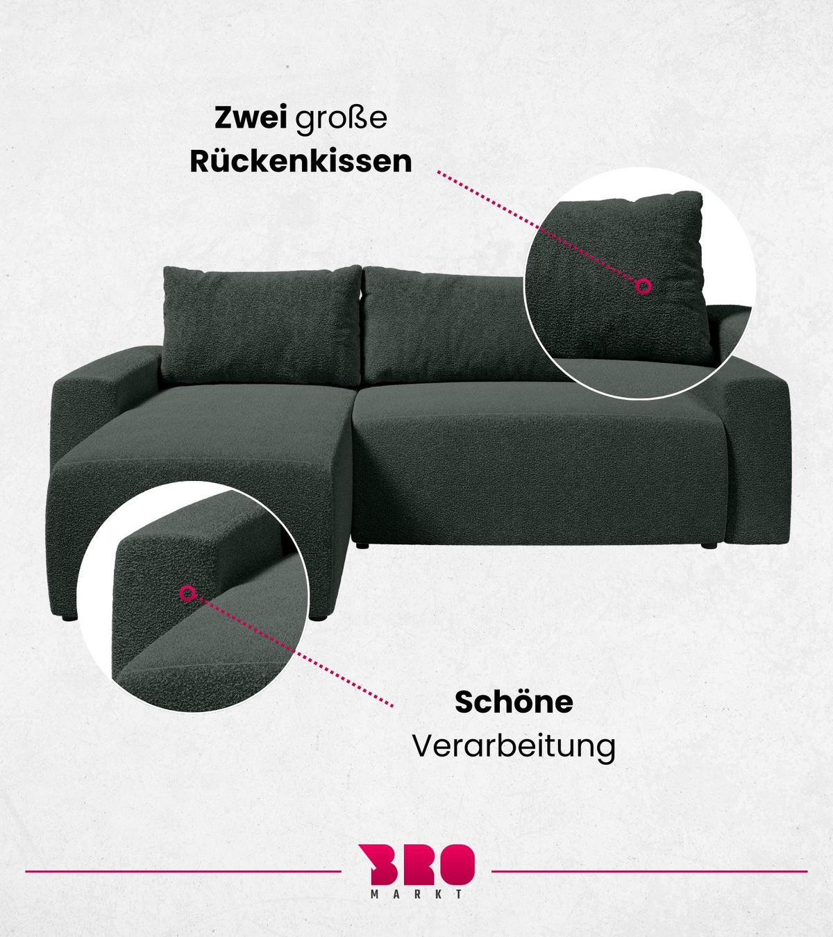 ECKSOFA PLUSH mit Schlaffunktion Dunkelgrün Boucle - Dunkelgrün, Textil (240/145cm) - Bromarkt