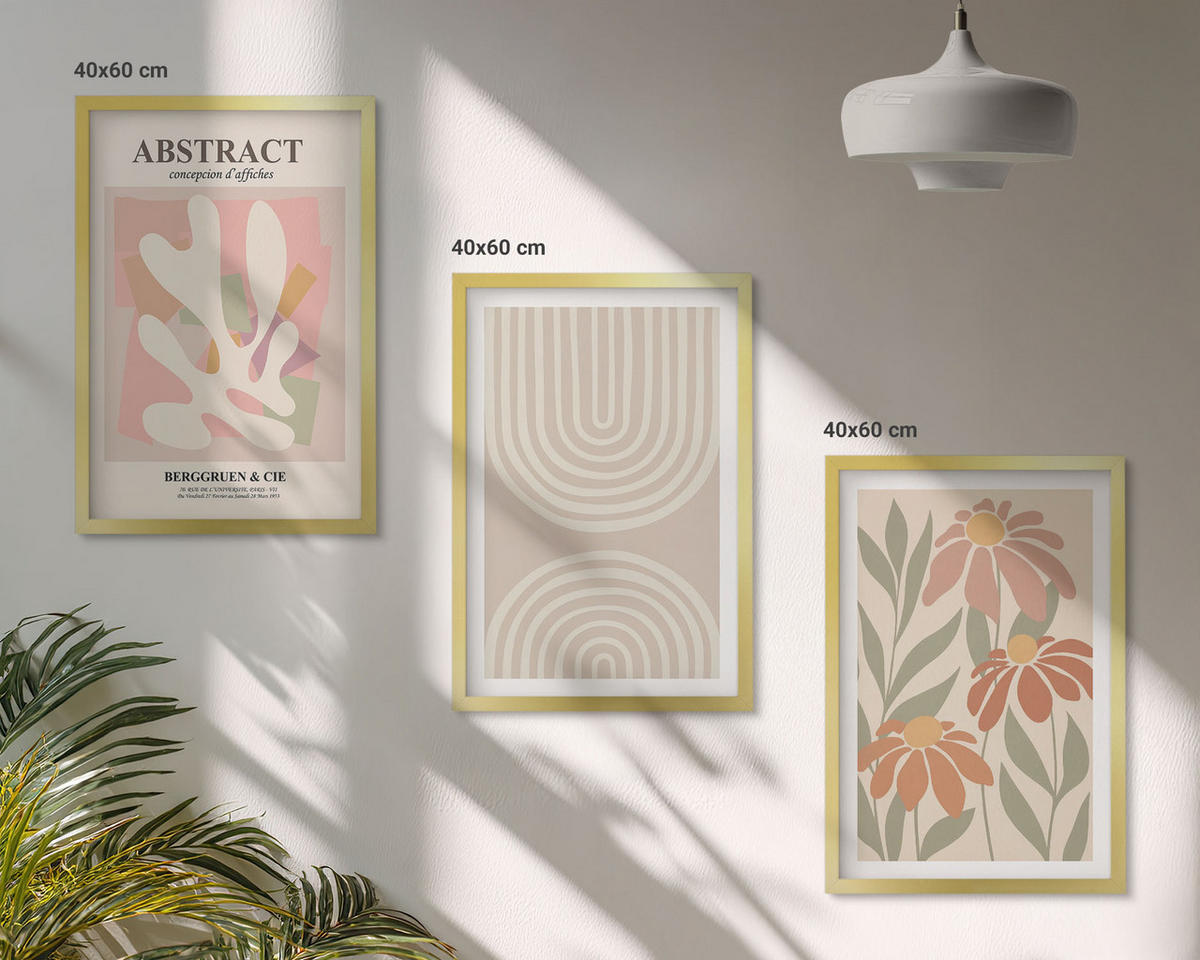 BILDER SET 3er Set - 40x60 cm Goldrahmen - Abstrakte Pflanzenformen - Goldfarben, Kunststoff (40/60cm) - TULUP
