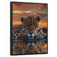 LEINWAND Bilder mit Rahmen - Natur - Leopard - Tier - Sonnenuntergang - Modern - 30x40 - Orange, Textil (30/40cm) - MuchoWow