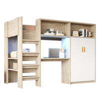 HOCHBETT 90x200 Holz Schreibtisch Schrank LED - Naturfarben, Holzwerkstoff (90/200cm) - FLIEKS