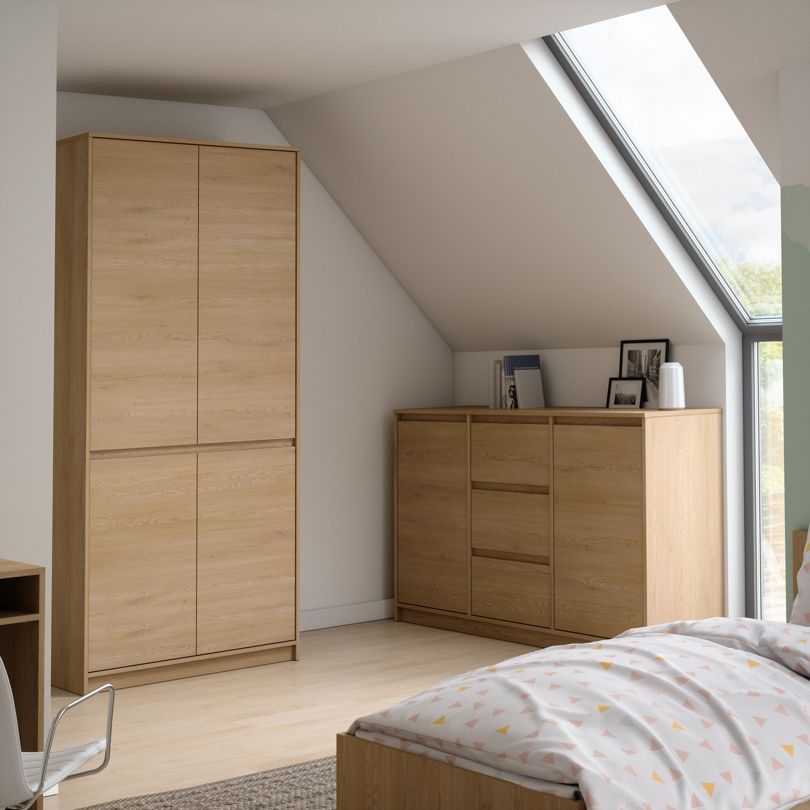 Thumbnail - AX Living Sideboard, Eiche, Holzwerkstoff, Teilmassiv,Kiefer, Uni, 3 Schubladen, Rechteckig, 138x86.5x40 cm, FSC Mix, TÜ...