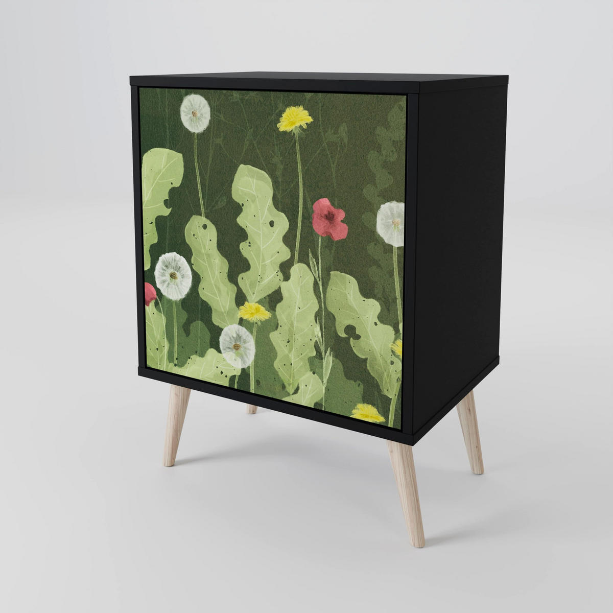 SIDEBOARD DANDELION AMUSE, Schwarz, 57,5x42x75,5 cm, Goldfarbene Metallfüße - Goldfarben/Multicolor, Holzwerkstoff/Metall (57.5/75.5/42cm) - SpaceRebels