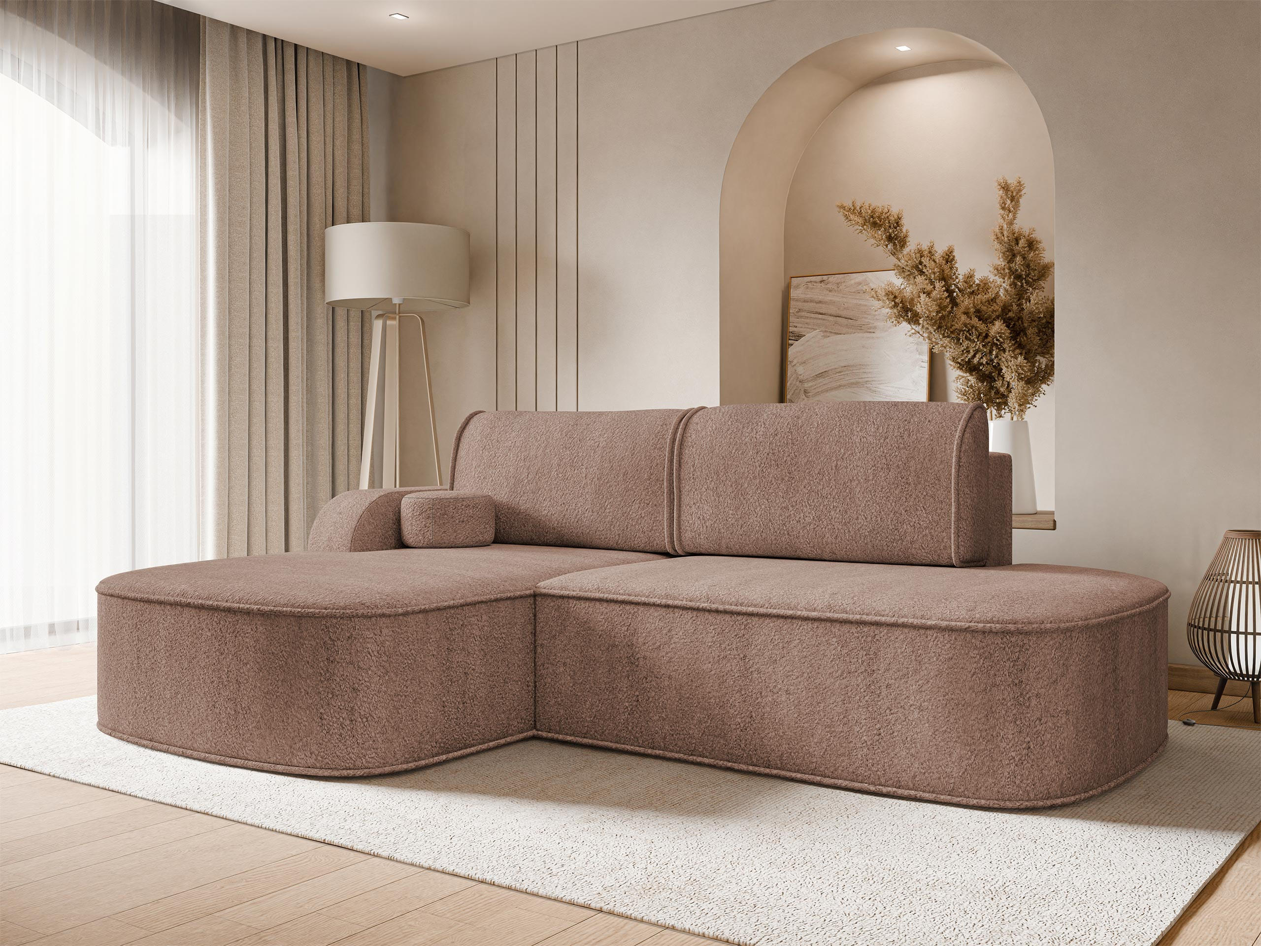 ECKSOFA Koro, Seite: Links - Hellbraun/Schwarz, Holz/Kunststoff (256/177cm) - MIRJAN24
