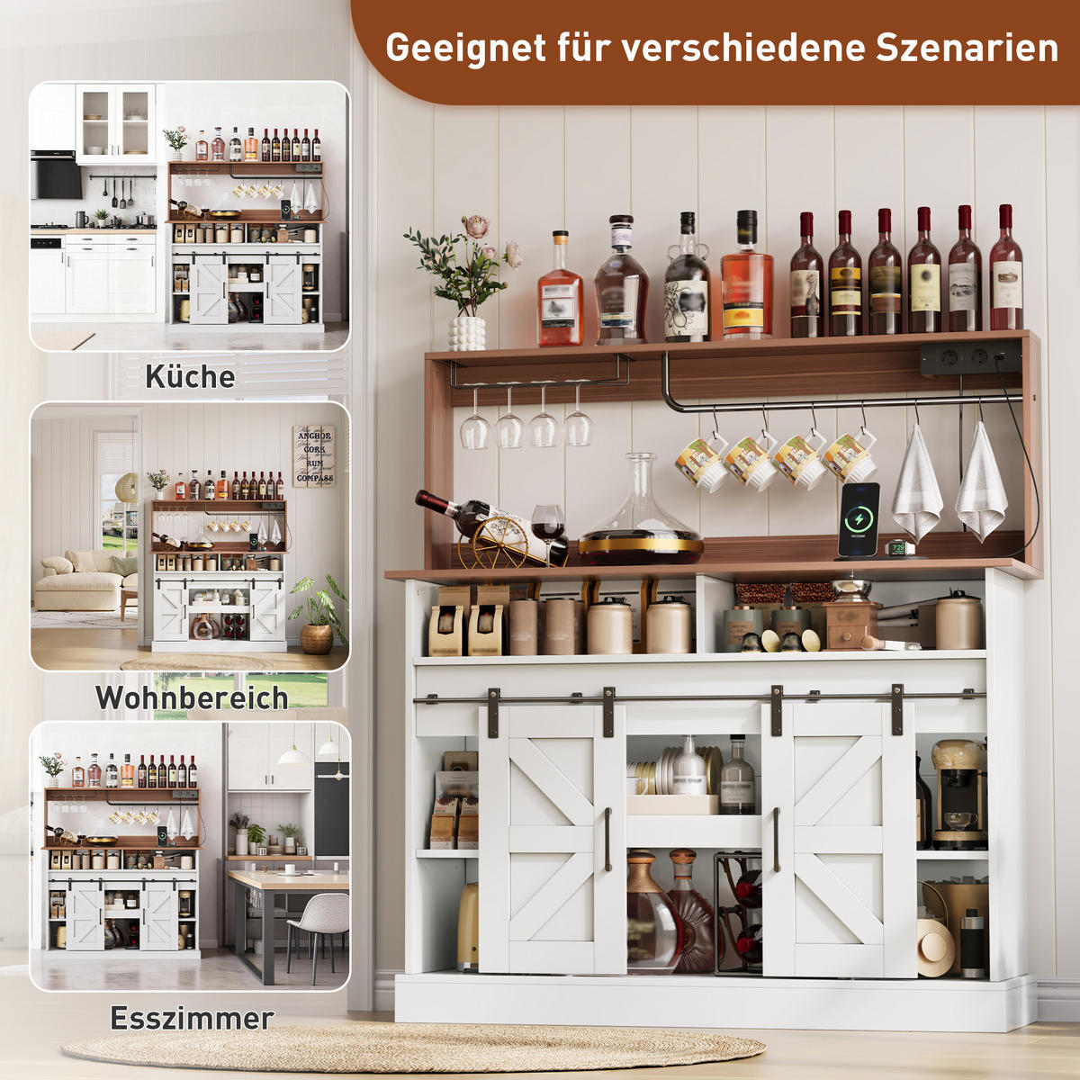 HIGHBOARD 120 cm in Weiß & Natur - Weiß, Holzwerkstoff (120/130/40cm) - Urban Meuble