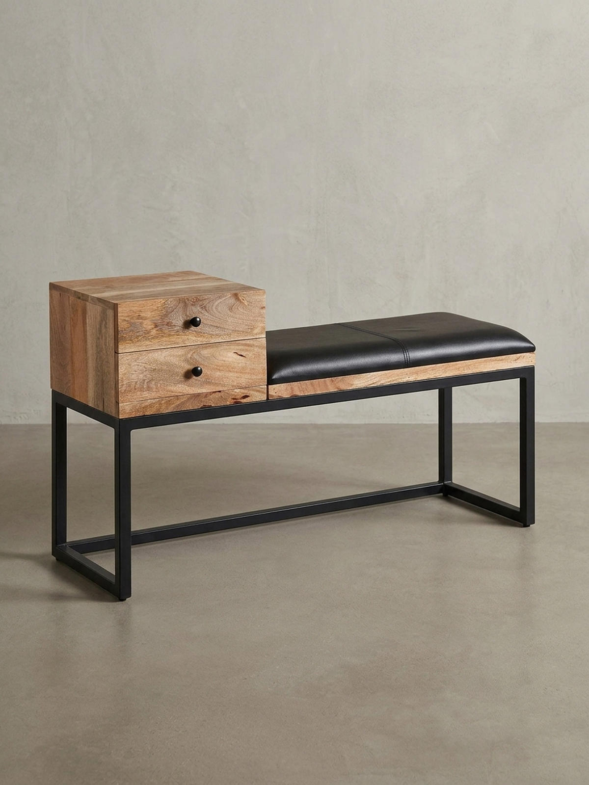 SITZBANK – Ziegenleder/Metall, Schubladen, Retro-Stil - Schwarz/Braun, Leder/Metall (100/60/35cm) - KADIMA DESIGN