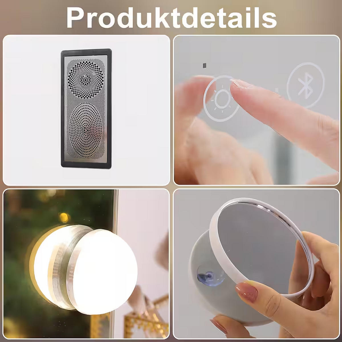 SPIEGEL mit Beleuchtung LED Bluetooth weiß 80/58 cm - Weiß, Metall (80/58/3cm) - VANITII