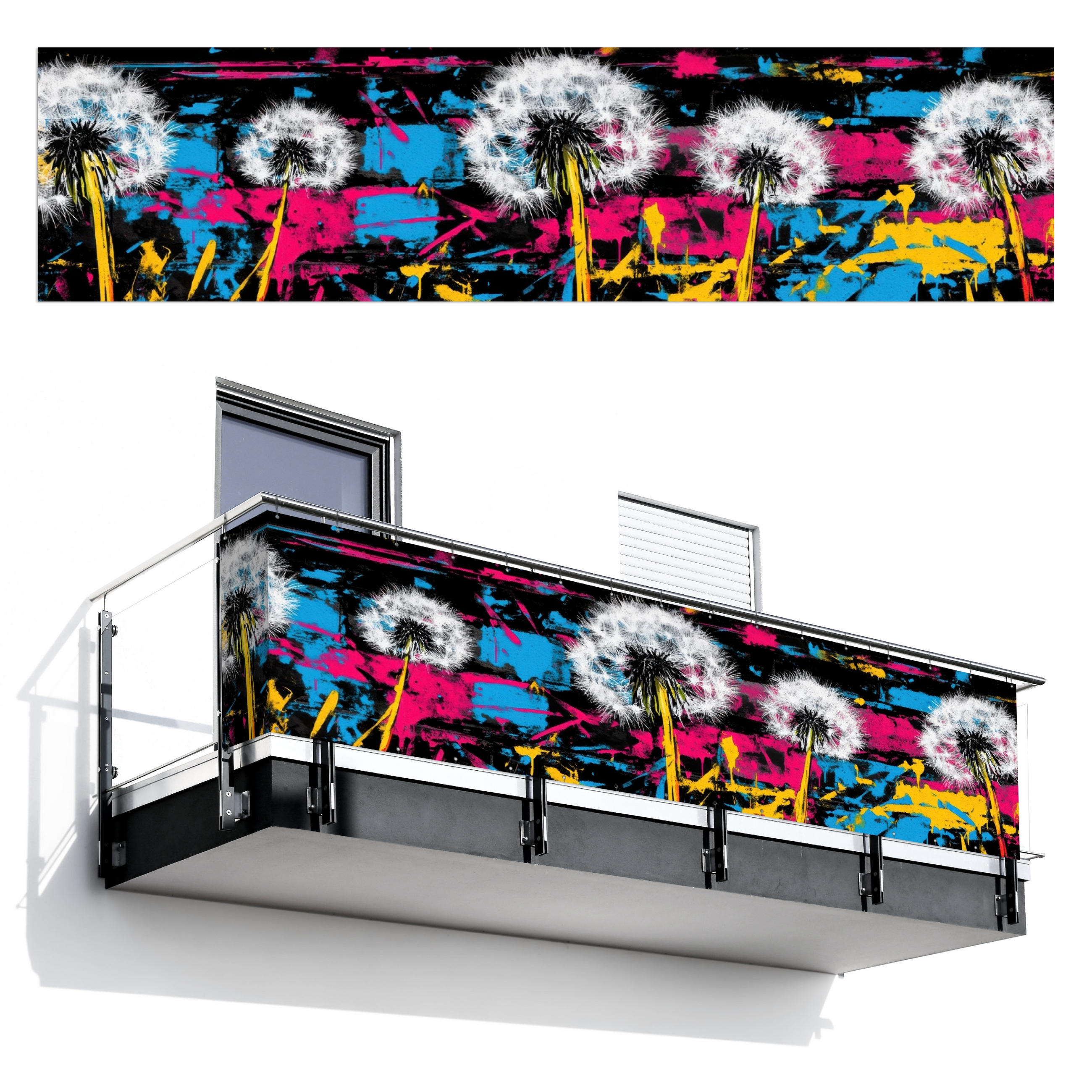 BALKON-SICHTSCHUTZ Straßenkunst - Bunt - Wand - Schwarz, Kunststoff (500/120cm) - MuchoWow