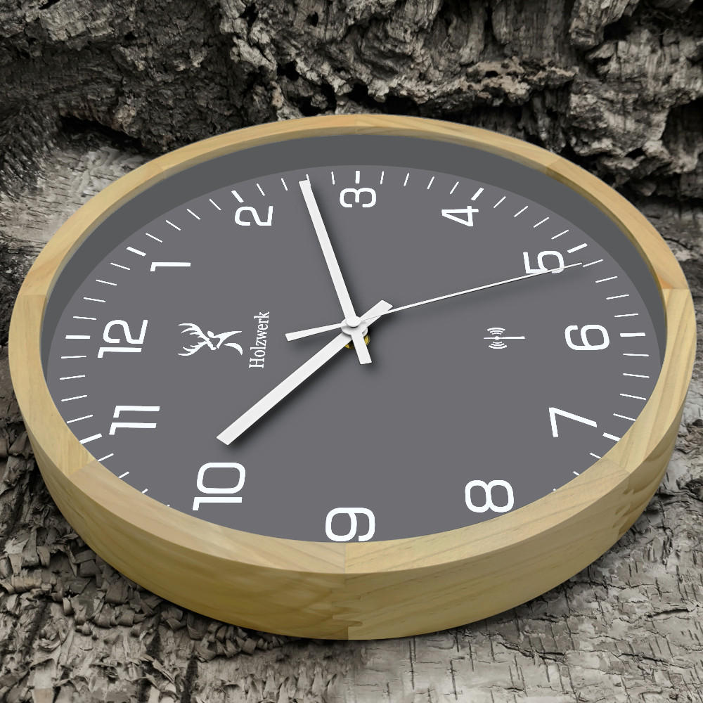 WANDUHR Holz Designer HARBURG (FUNK) Loft Wand Uhr, beige, grau, weiß - Beige/Weiß, Glas/Holz (30/30/4.2cm) - Holzwerk