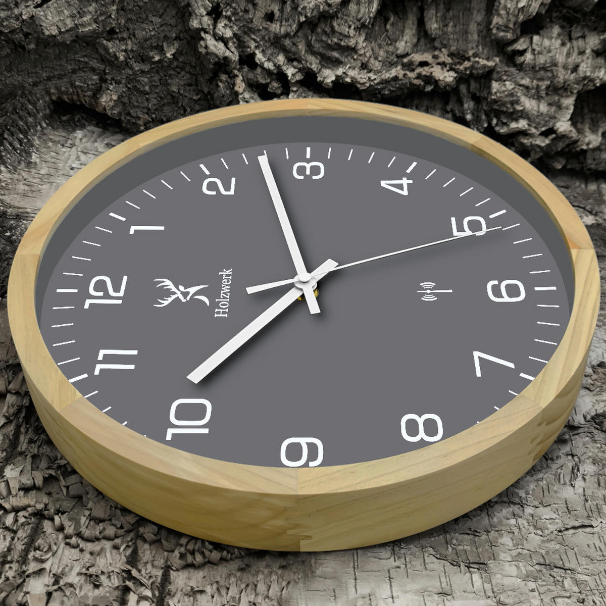 WANDUHR Holz Designer HARBURG (FUNK) Loft Wand Uhr, beige, grau, weiß - Beige/Weiß, Glas/Holz (30/30/4.2cm) - Holzwerk