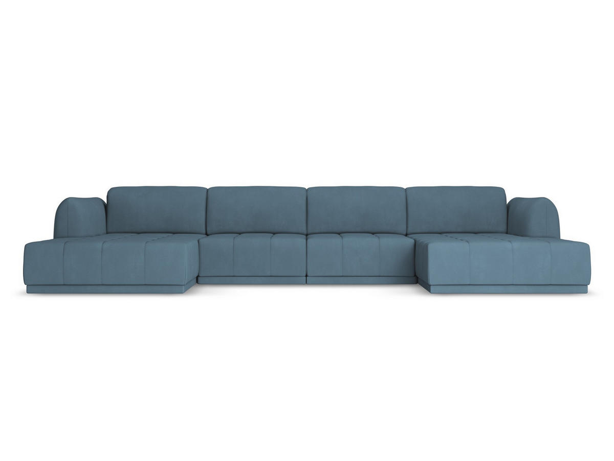 WOHNLANDSCHAFT Chenille Stoff Blau - Blau/Blaugrau, Kunststoff/Textil (370/74/170cm) - Makamii