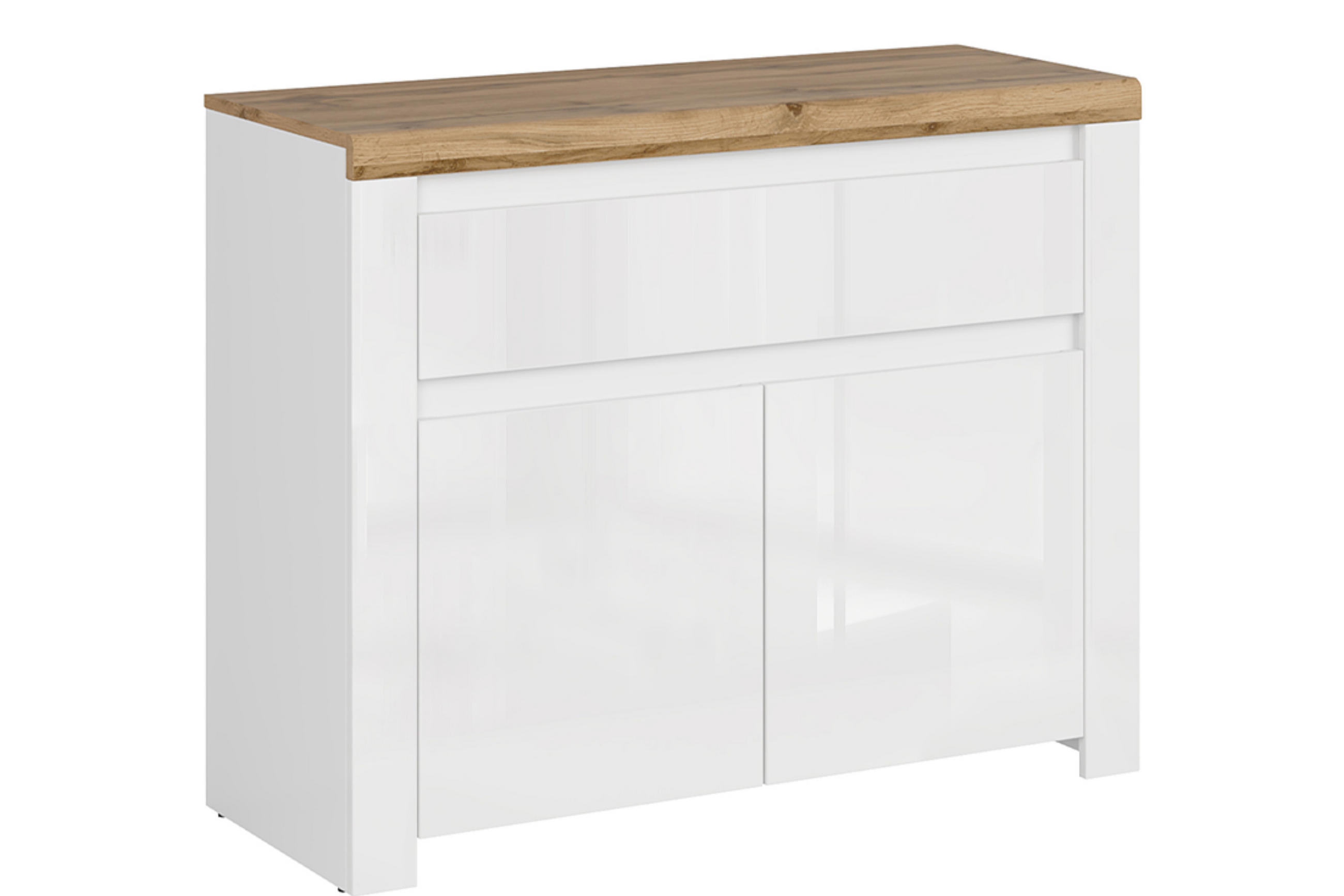 KOMMODE DAMINO mit Türen und Schublade, weiß - Eiche Wotan/Weiß, Holz (106/85/42cm) - KONSIMO®