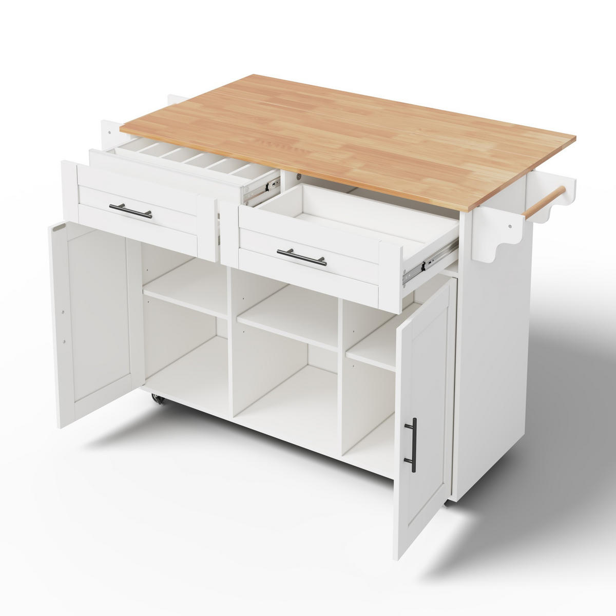 KÜCHENINSEL in Weiß Servierwagen mit klappbarer Arbeitsplatte und Schubladen für Küche und Wohnzimmer, B145/T45/H94.5 cm - Weiß, Holzwerkstoff (145/94.5/70cm) - STILVORA