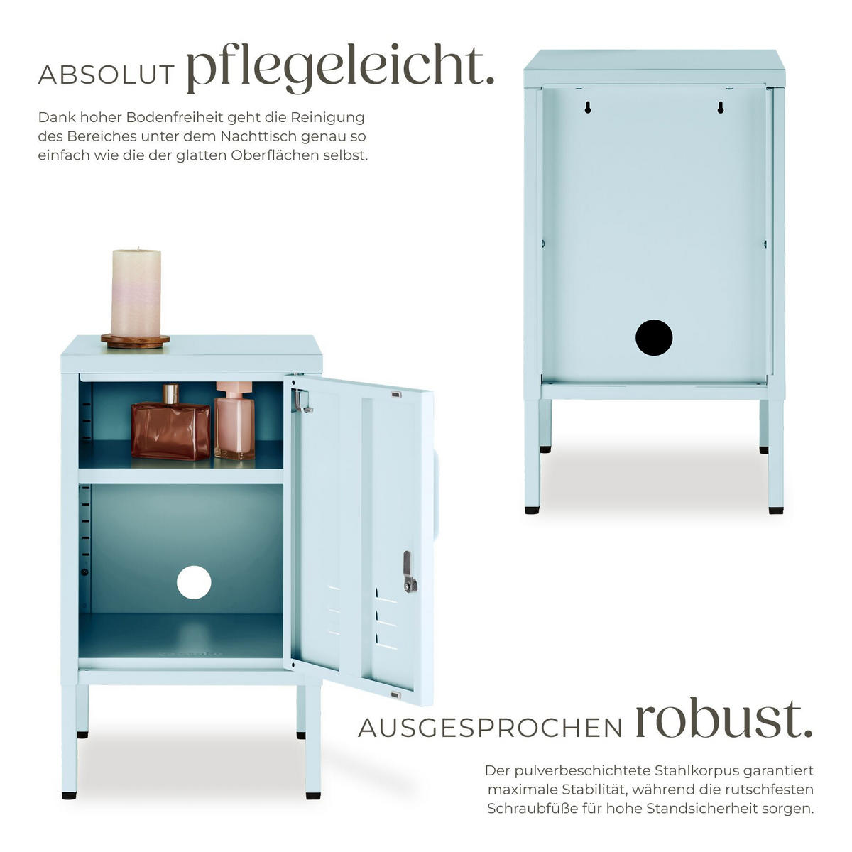 NACHTSCHRANK Baker, Kippschutz, höhenverstellbare Füße, grau/blau - Blau/Grau, Metall (35/60.5/42.5cm) - tectake