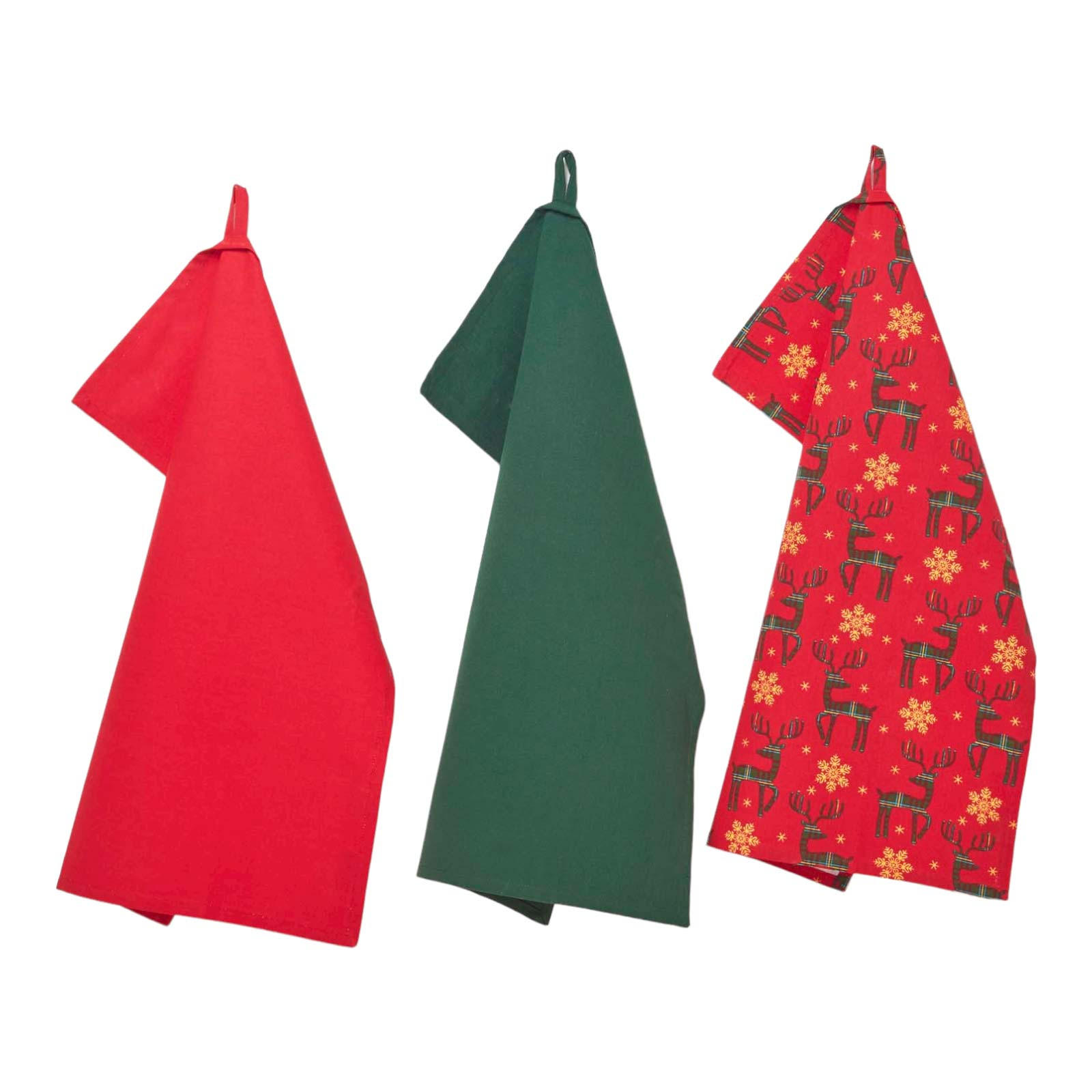 GESCHIRRTÜCHER 3er-Set, Motiv Rentier, 100% Baumwolle - Rot, Textil (50/70cm) - Homescapes