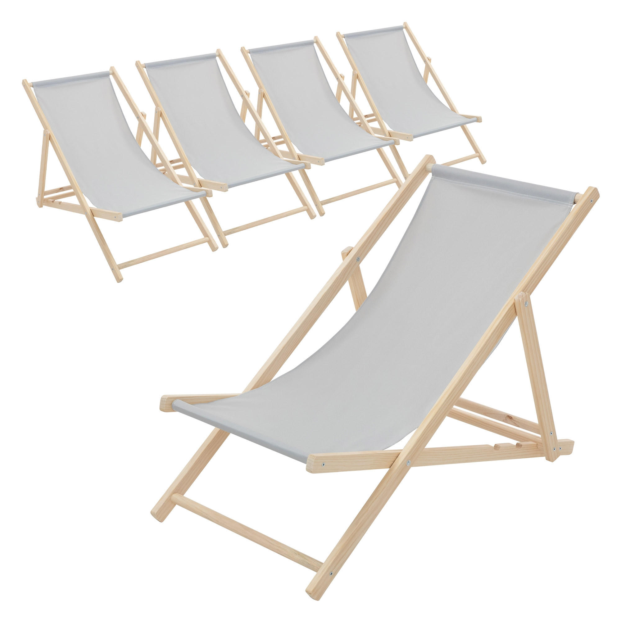 LIEGESTUHL 5er Set Hellgrau - Hellgrau, Holz (57.5/83/100cm) - ECD-Germany