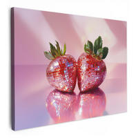LEINWANDBILD Disco - Obst - Glitzer - Erdbeere Wandbilder 80x60 cm - Pink, Textil (80/60cm) - MuchoWow